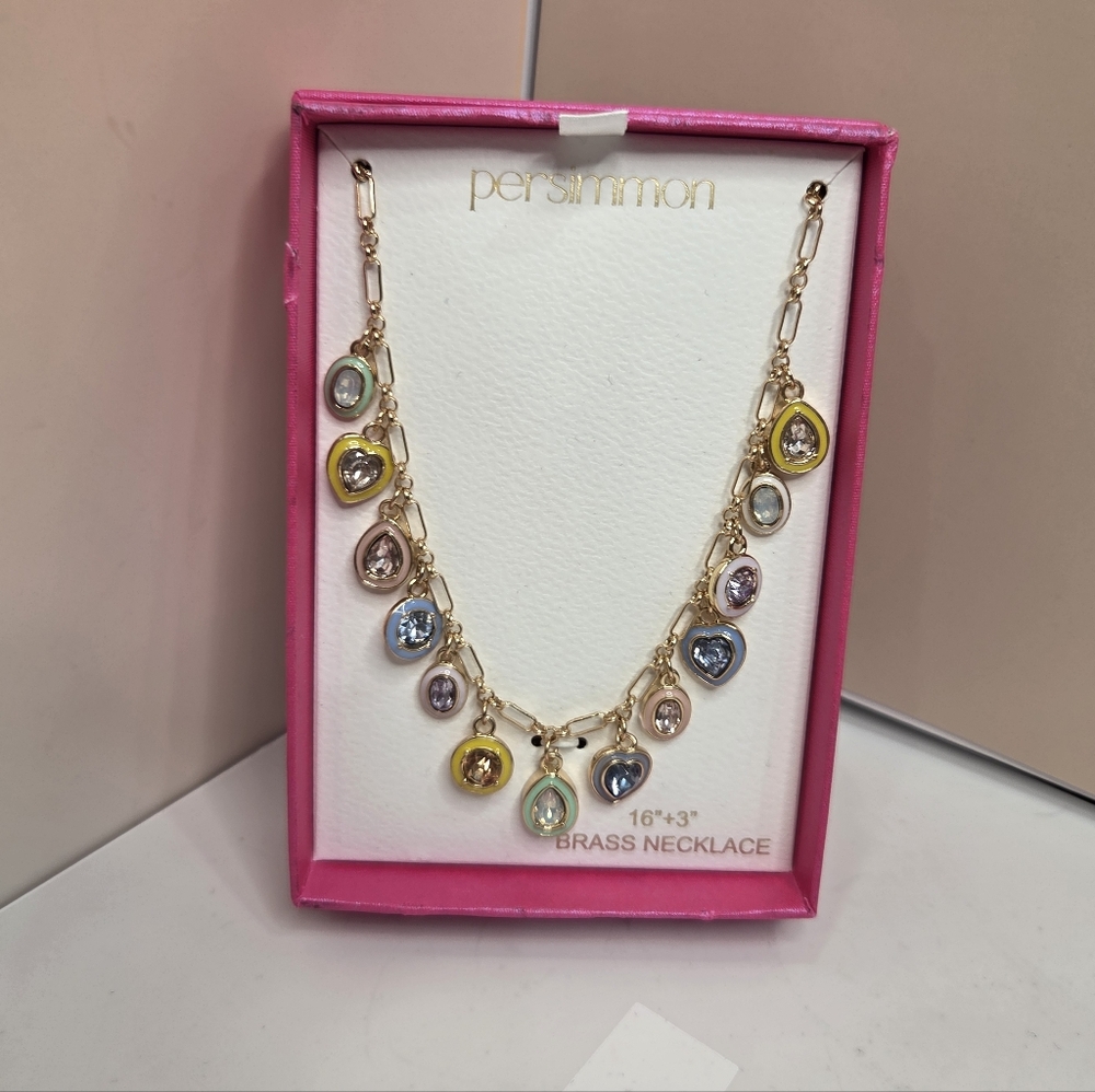 🌈▪️Persimmon ▪️Gold and Multi-Color Gem 16in Necklace
